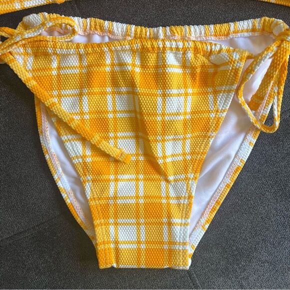 Lulus Marigold Yellow & White Plaid Textured Bikini Set - Picture 9 of 12